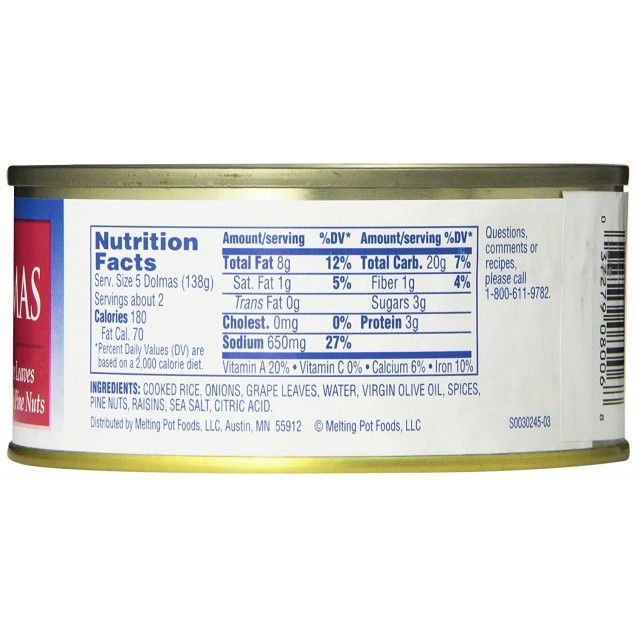 Peloponnese Stuffed Grape Leaves With Raisins & Pine Nuts, Dolmass (6 Pack)
